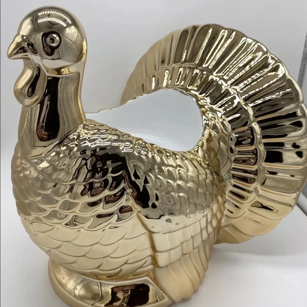GORGEOUS Thanksgiving Turkey Pedestal 3 Wick Candle Holder VERY RARE 🦃🦃 GOLD